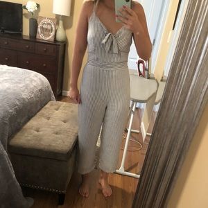 Blue/White Striped Cropped Jumpsuit Romper